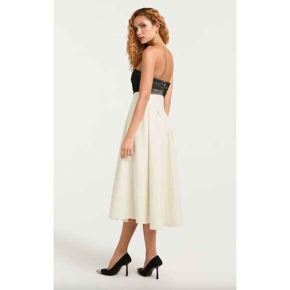 Cinq a Sept Odessa Strapless Tulle Midi Cocktail Dress Ivory/Black Womens Size 1 - Picture 6 of 14